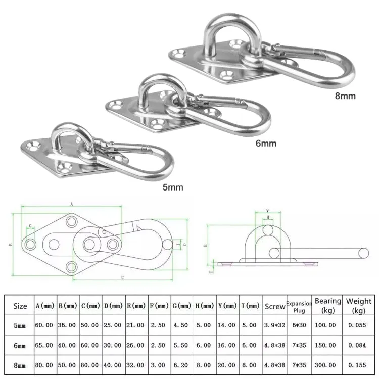 2 PCS 5mm 316 Stainless Steel Sand Bag Ceiling Hook Heavy Duty Swing Hangers