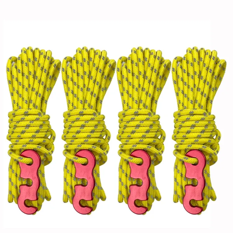 4m x 4 Rolls Outdoor Camping Tent Canopy Wind Rope Luminous Multi-Function Wind Rope Buckle Tent Fixed Rope( S Buckle-Yellow)