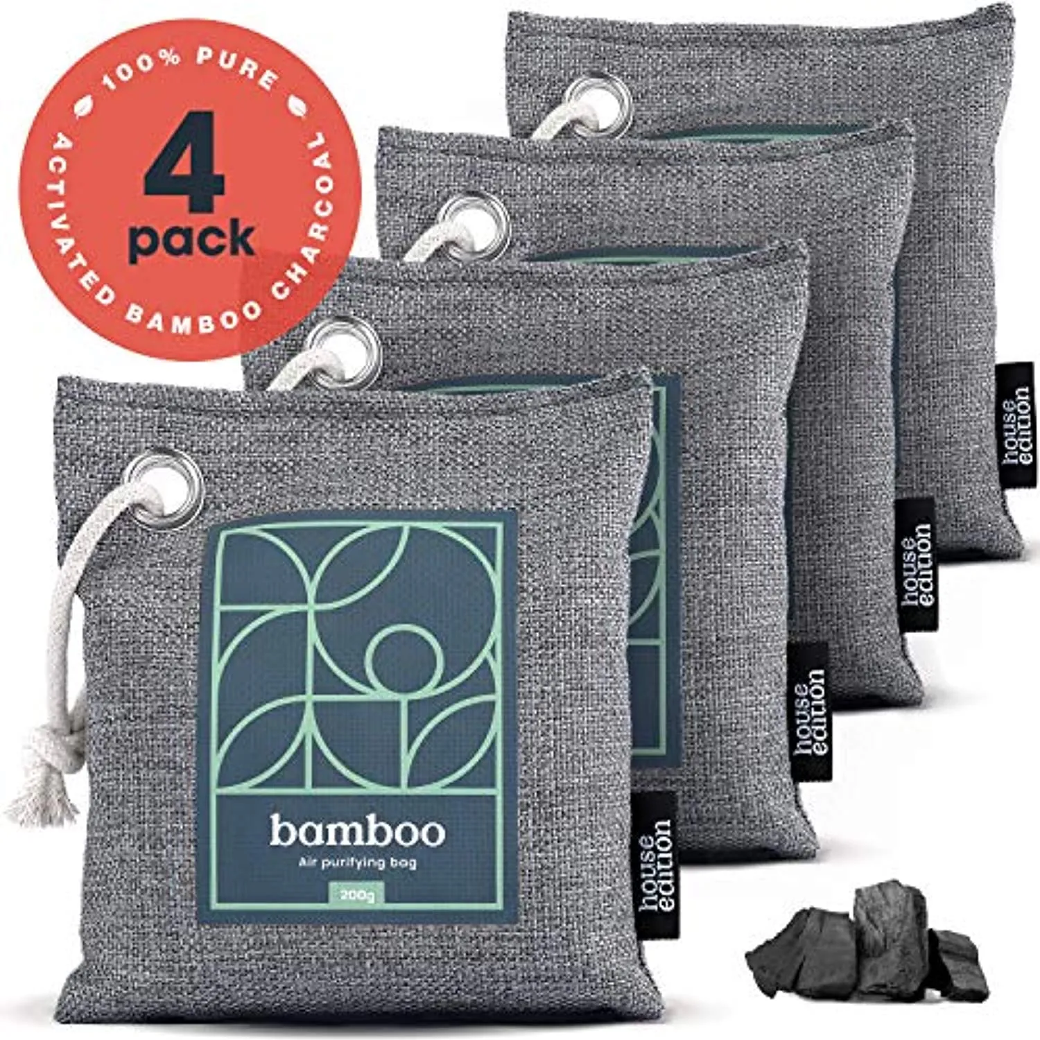 Bamboo Charcoal Air Purifying Bag, Naturally Freshen Air with Powerful Activated Charcoal 4x200g, 2 Sets - 8 Packs