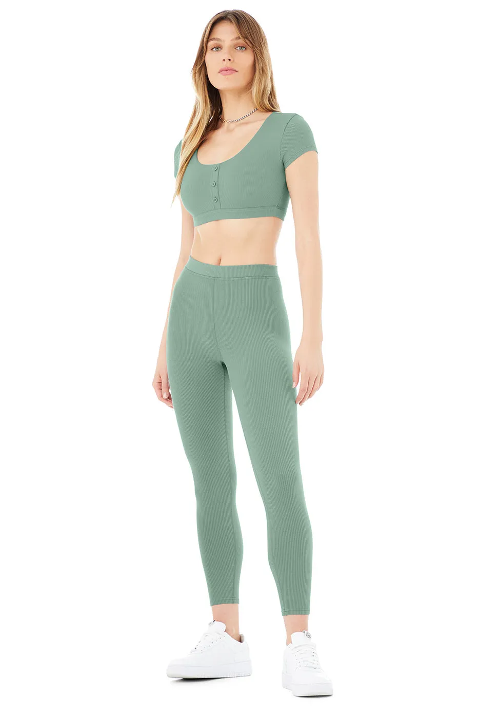 Blissful Henley Bra Top & Ribbed High-Waist 7/8 Blissful Legging Set