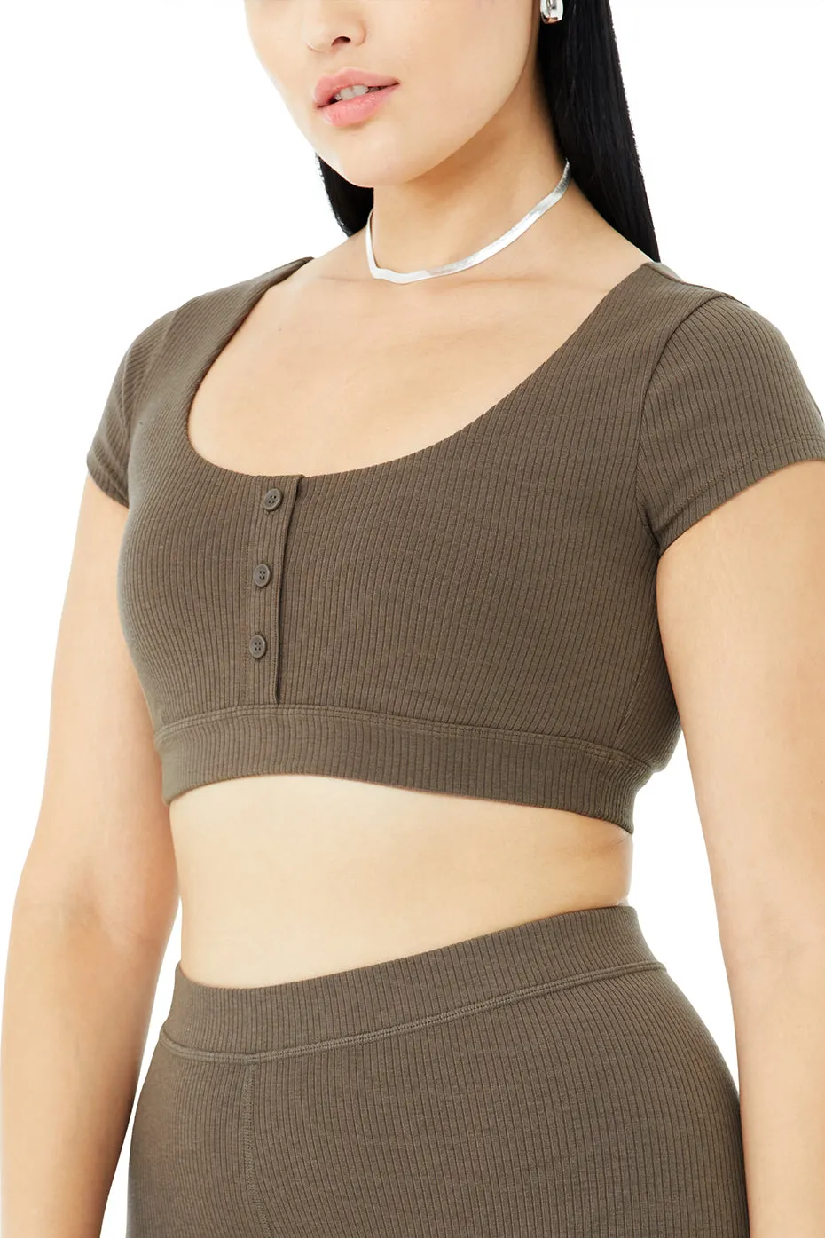 Blissful Henley Bra Top & Ribbed High-Waist 7/8 Blissful Legging Set