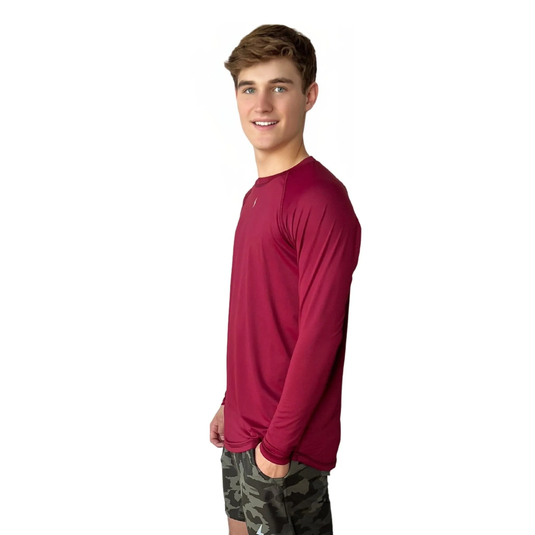 BRUCE BOLT Long Sleeve Performance T-Shirt with Reflective Bolt - MAROON