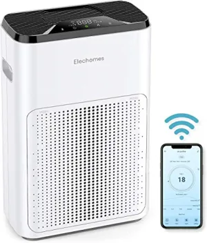 ELECHOMES Smart WiFi Air Purifier with True HEPA Filter, 4 in 1 Layer Filtration for Home Large Room, Allergies, Pets, Smokers, Pollen, Air Quality Sensor, Work with Alexa, Android, iOS