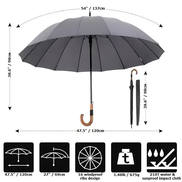 Grey Gentleman's Windproof Umbrella