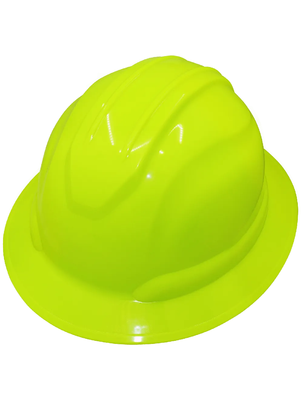 Head Protection High-Visibility Yellow/Green Unvented Full Brim Style Hard Hat With Six-Point Ratchet Suspension - HH-F1-YG