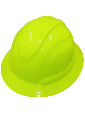 Head Protection High-Visibility Yellow/Green Unvented Full Brim Style Hard Hat With Six-Point Ratchet Suspension - HH-F1-YG