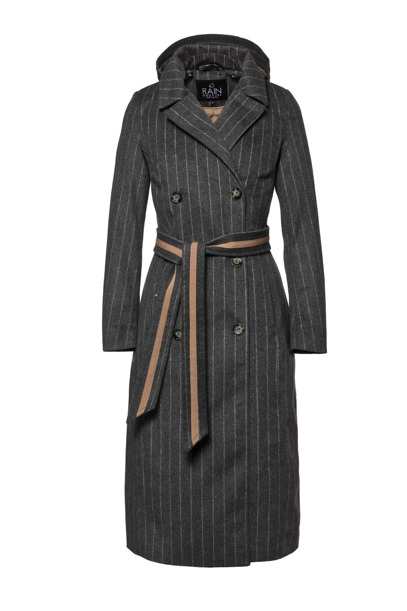 Maxi double breasted wrapcoat - Grey Wool Stripe