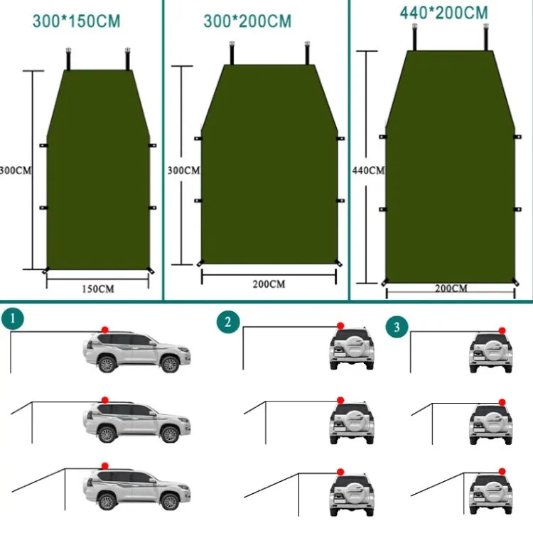 Outdoor Picnic Camping Tent On The Side Of The Car Vehicle Rain-proof Sunshade Canopy 300x200cm(Green)