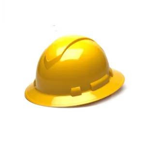 Pyramex Ridgeline HP54130 4 Point Standard Ratchet Full Brim Hard Hat, Yellow, One Size, 1 Each