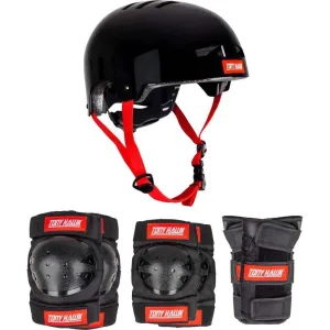 Tony Hawk Protective Full Pad Set & Helmet 4-9  Yrs Black/Red Junior